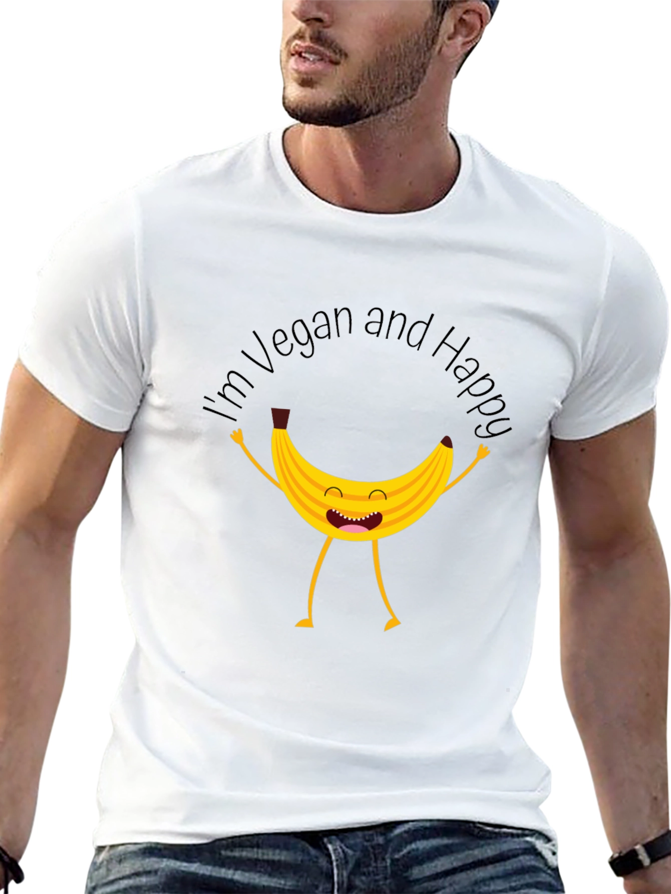 Black Vegan Happy Banana Graphic T-Shirt view 13