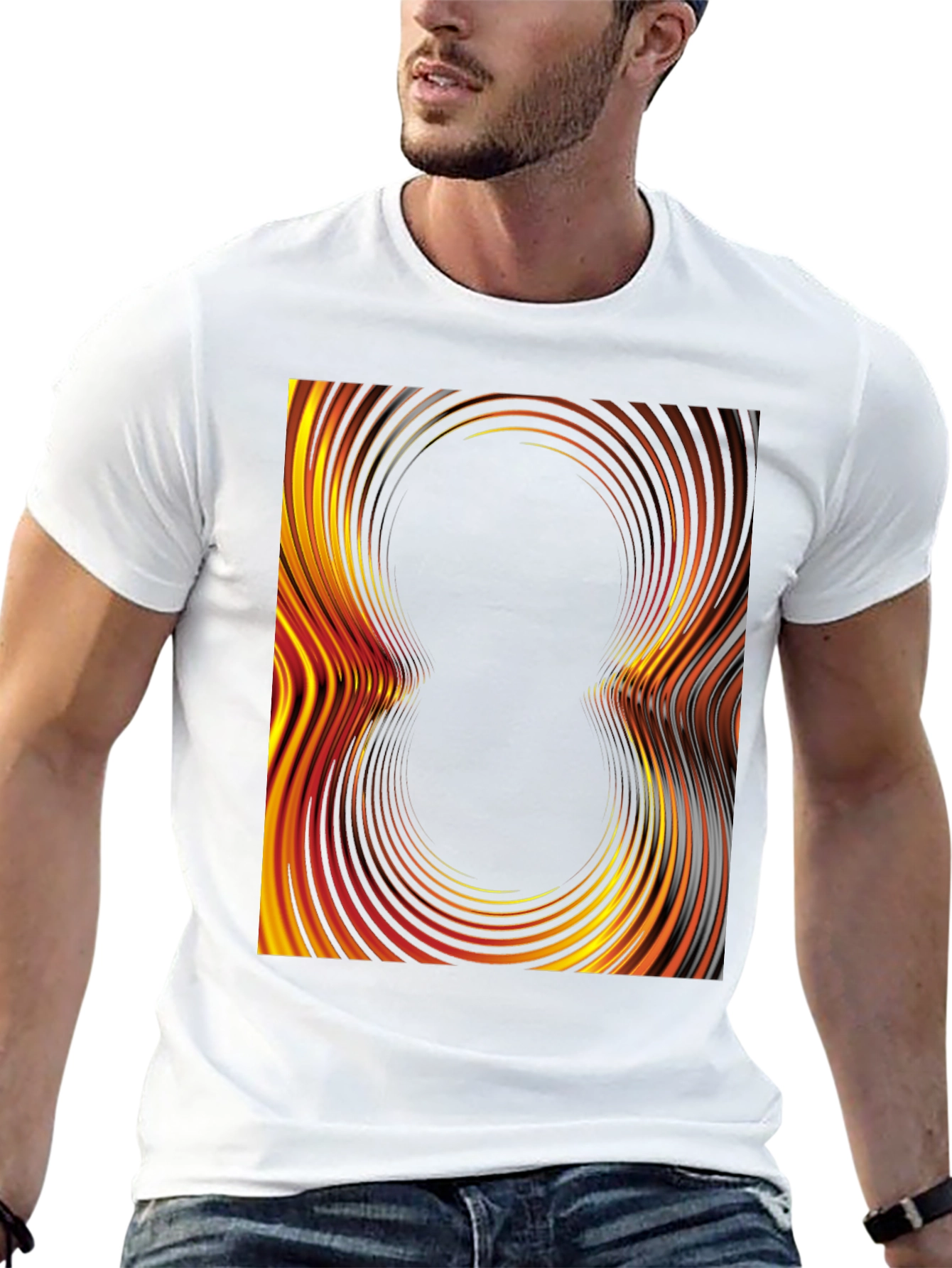 Black Abstract Swirl Graphic Tee - Black Cotton T-Shirt view 13