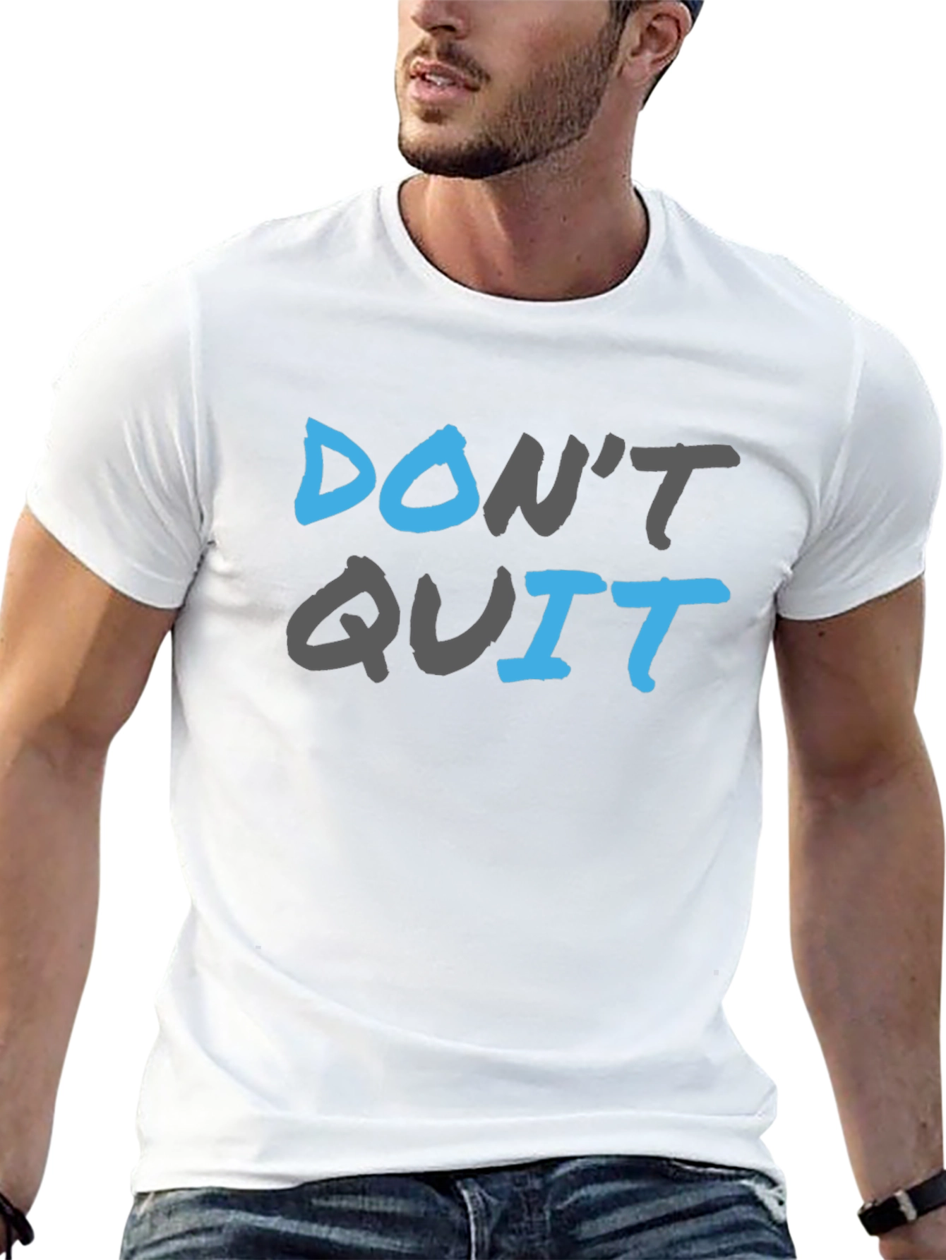 Black Motivational 'Don't Quit' Graphic Tee - Black Cotton Blend view 13