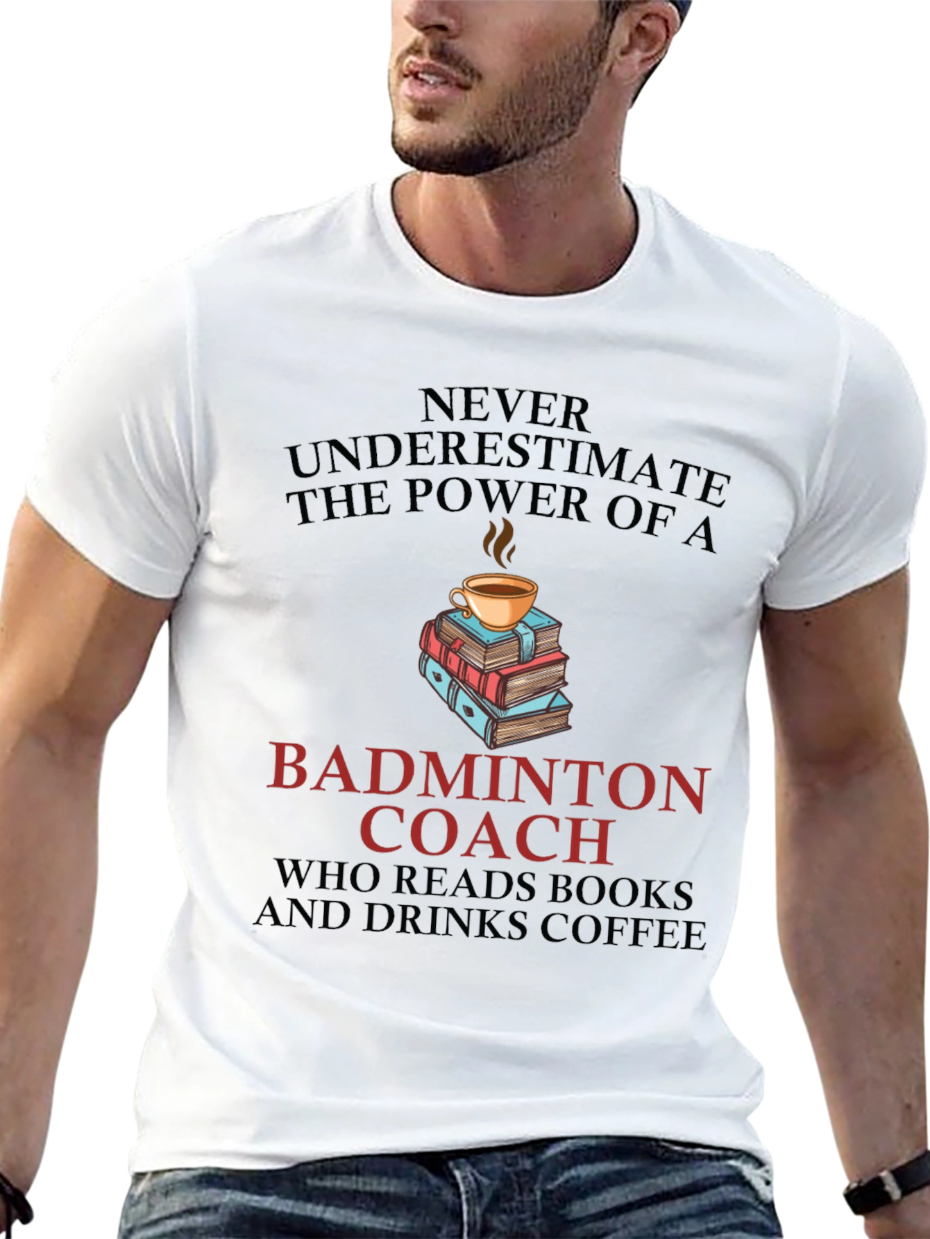 Black Badminton Coach Coffee & Books Graphic T-Shirt view 13