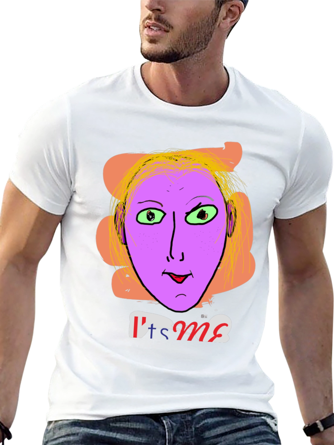 Black Unique Graphic Tee - "It's Me" Funny Purple Face view 13