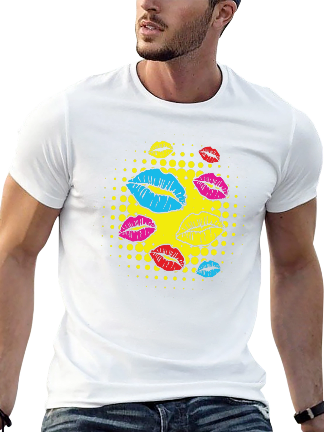 Black Pop Art Lips Graphic T-Shirt - Stylish Casual Wear view 13
