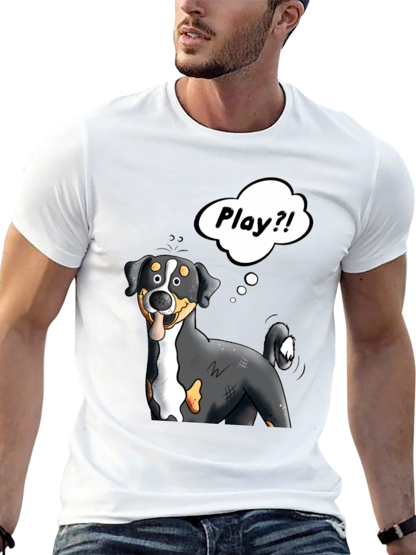 Black Playful Dog Cartoon Graphic Tee view 13