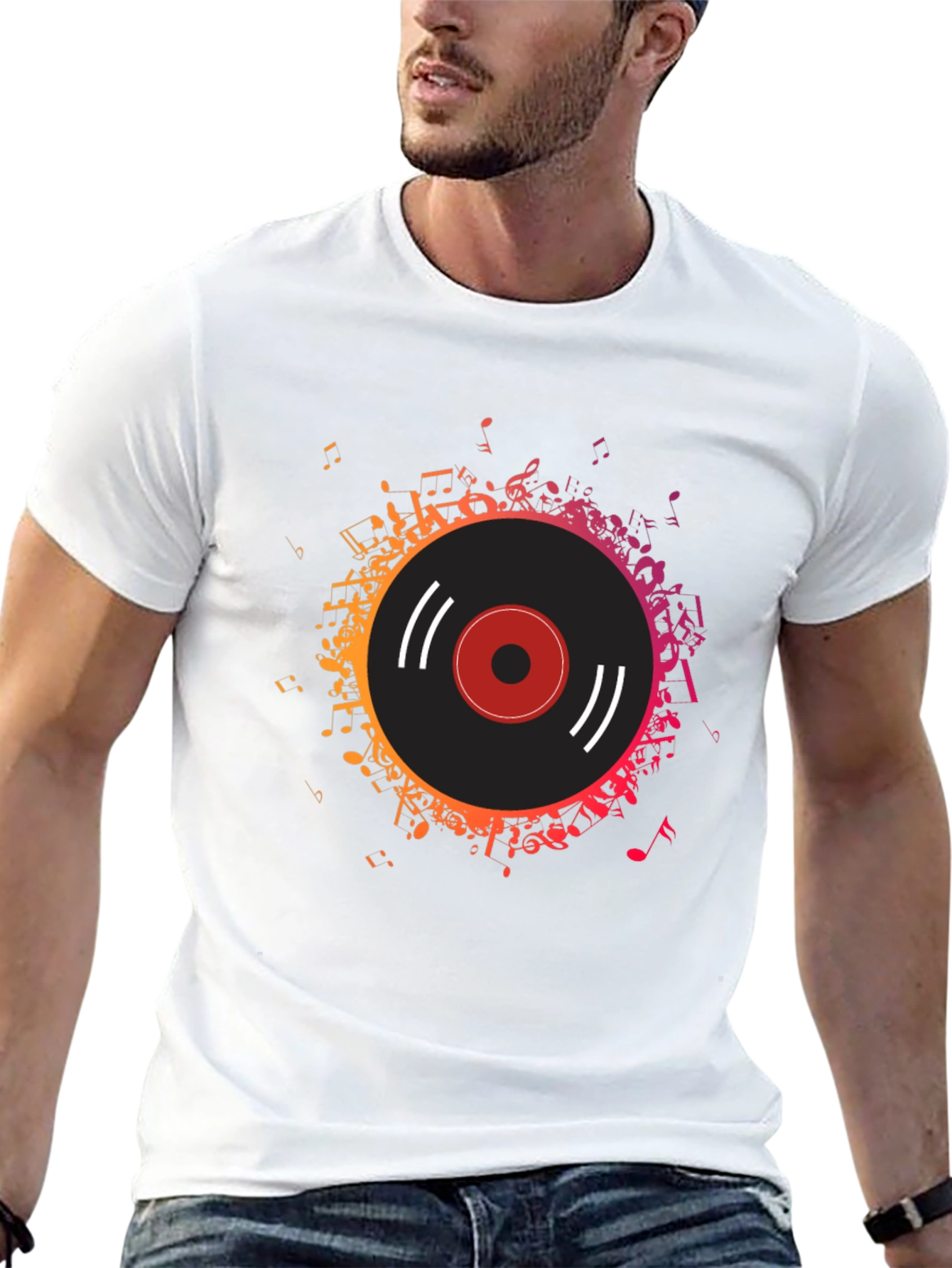 Black Vinyl Record Music Notes Graphic Tee view 13