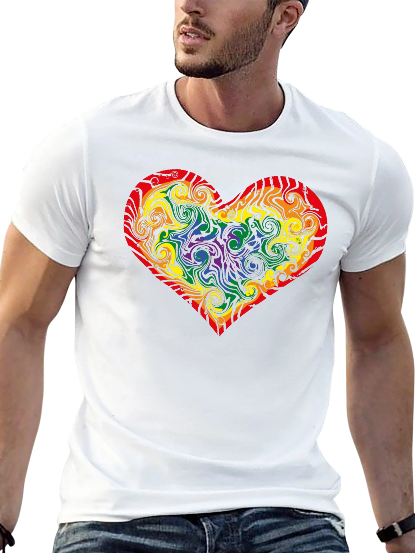 Black Rainbow Heart Swirl T-Shirt - Pride Apparel view 13
