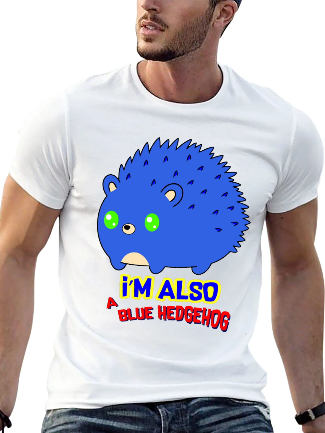 Black Blue Hedgehog Graphic T-Shirt - Funny Cartoon Tee view 13