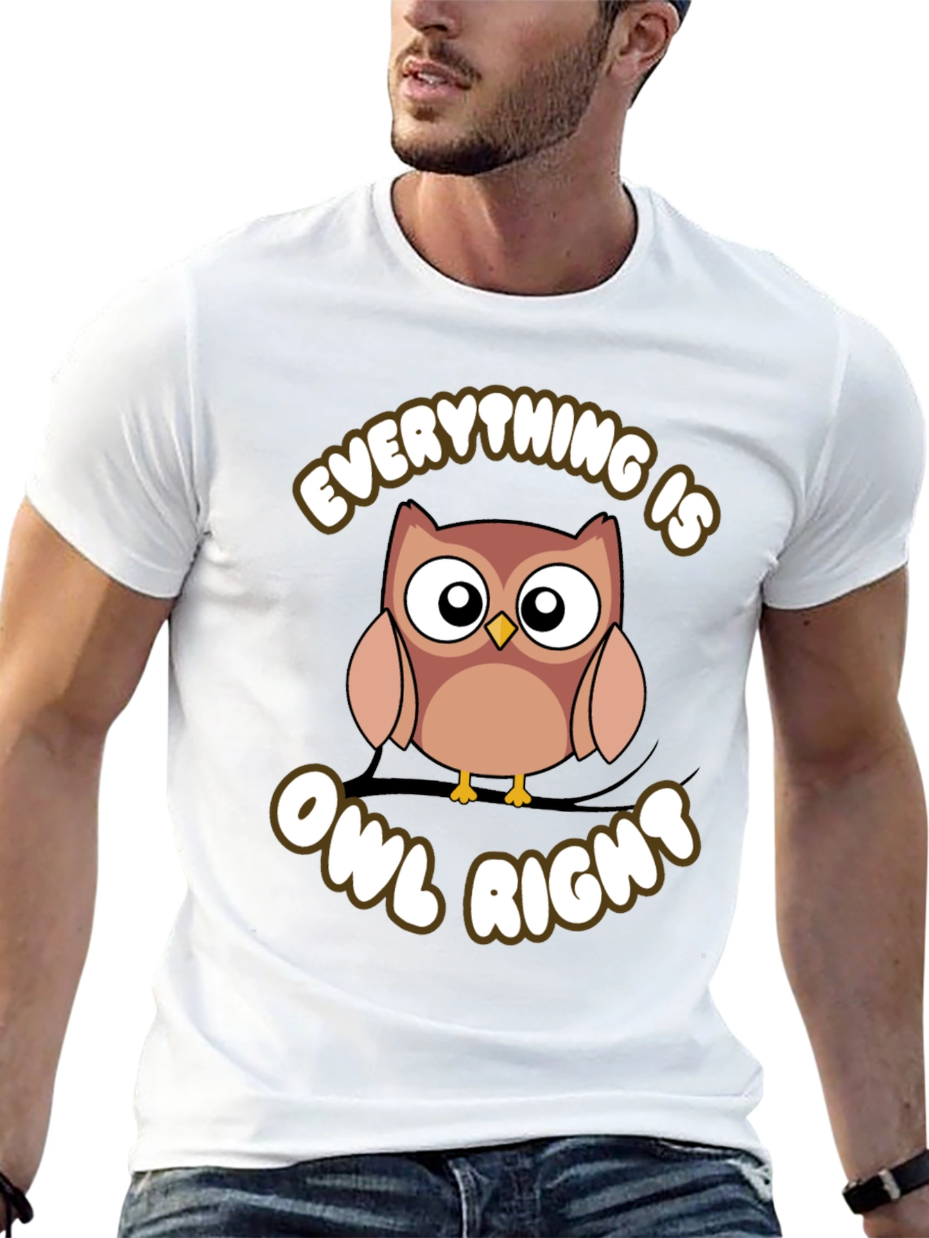 Black Everything Is Owl Right Graphic T-Shirt view 13