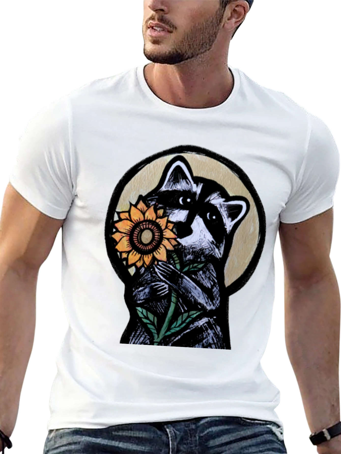 Black Raccoon Sunflower Graphic Tee - Black view 13