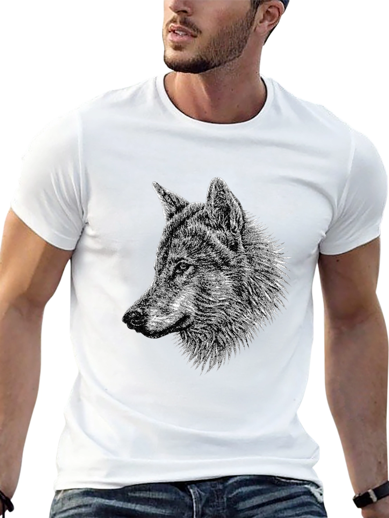 Black Wolf Graphic Tee - Black Cotton T-Shirt view 13