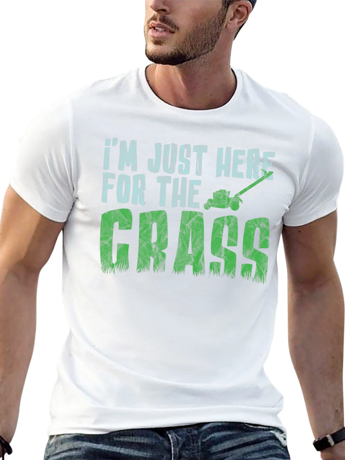 Black I'm Just Here for The Grass T-Shirt - Lawn Care Humor view 13