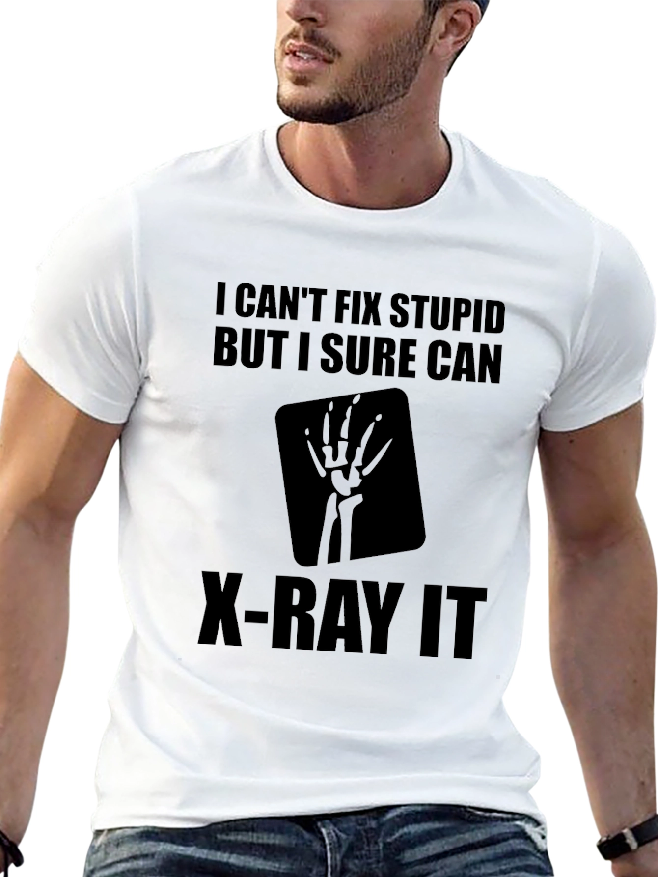 Black Funny X-Ray Tech T-Shirt - "I Can't Fix Stupid" view 13
