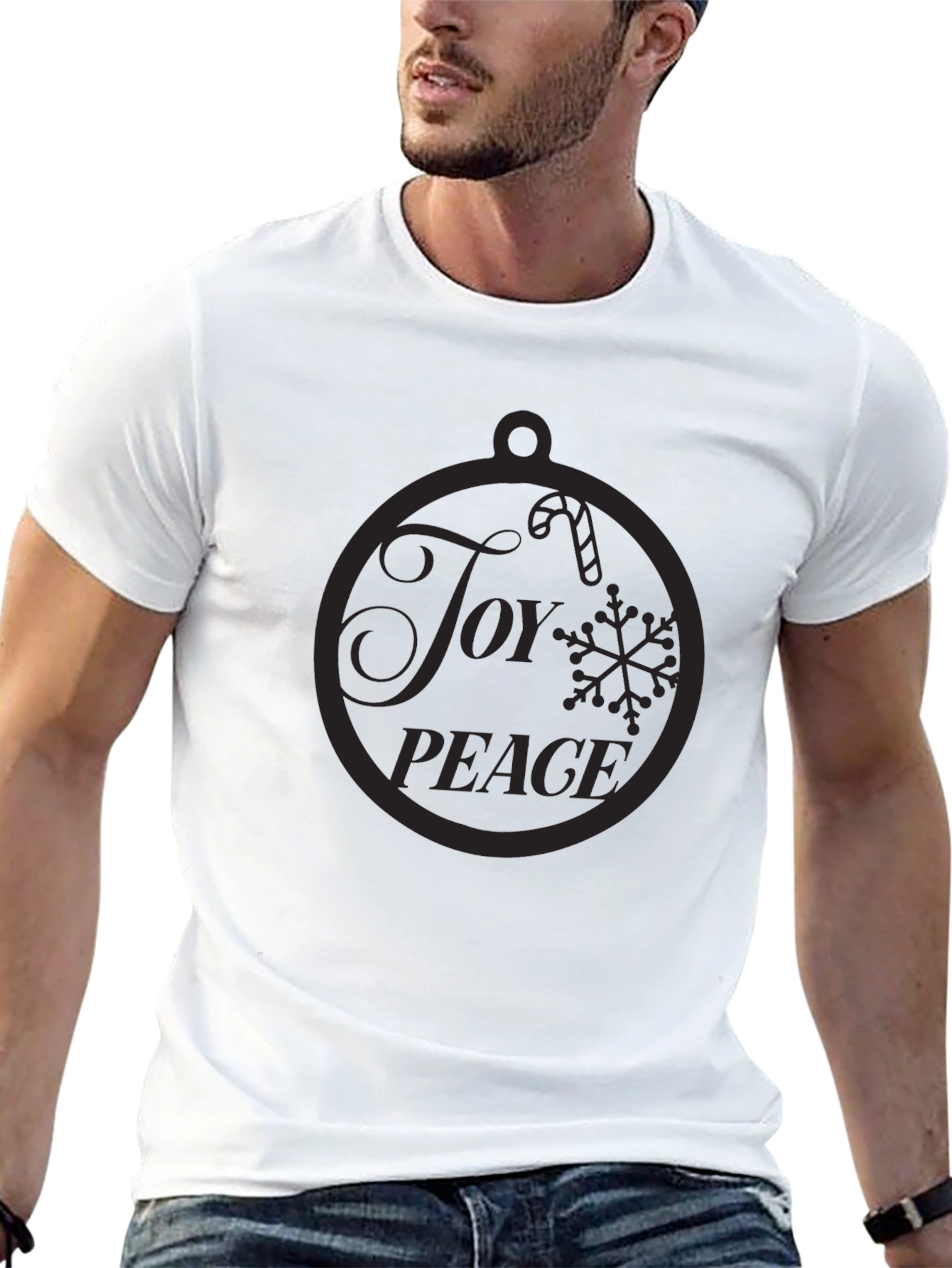 Black Joy & Peace Christmas Ornament Black T-Shirt view 13