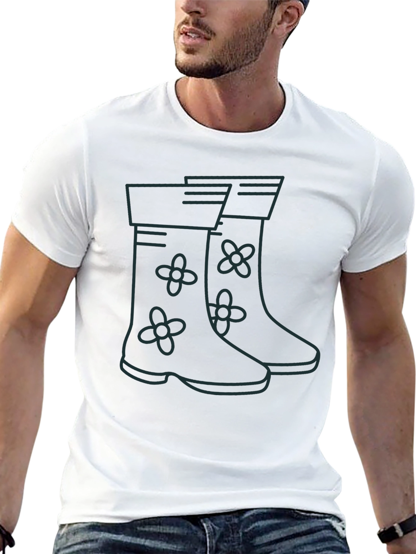 Black Rain Boot Graphic Tee - Black Unisex T-Shirt view 13