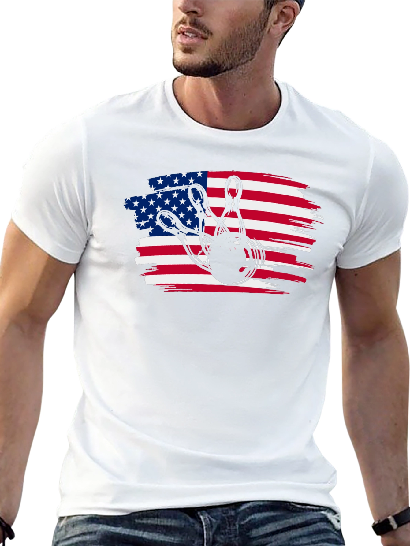 Black American Flag Bowling T-Shirt view 13