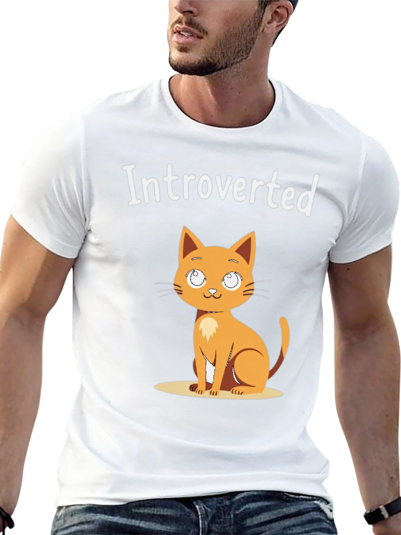 Black Introverted Cat Graphic Tee - Black Cotton T-Shirt view 13
