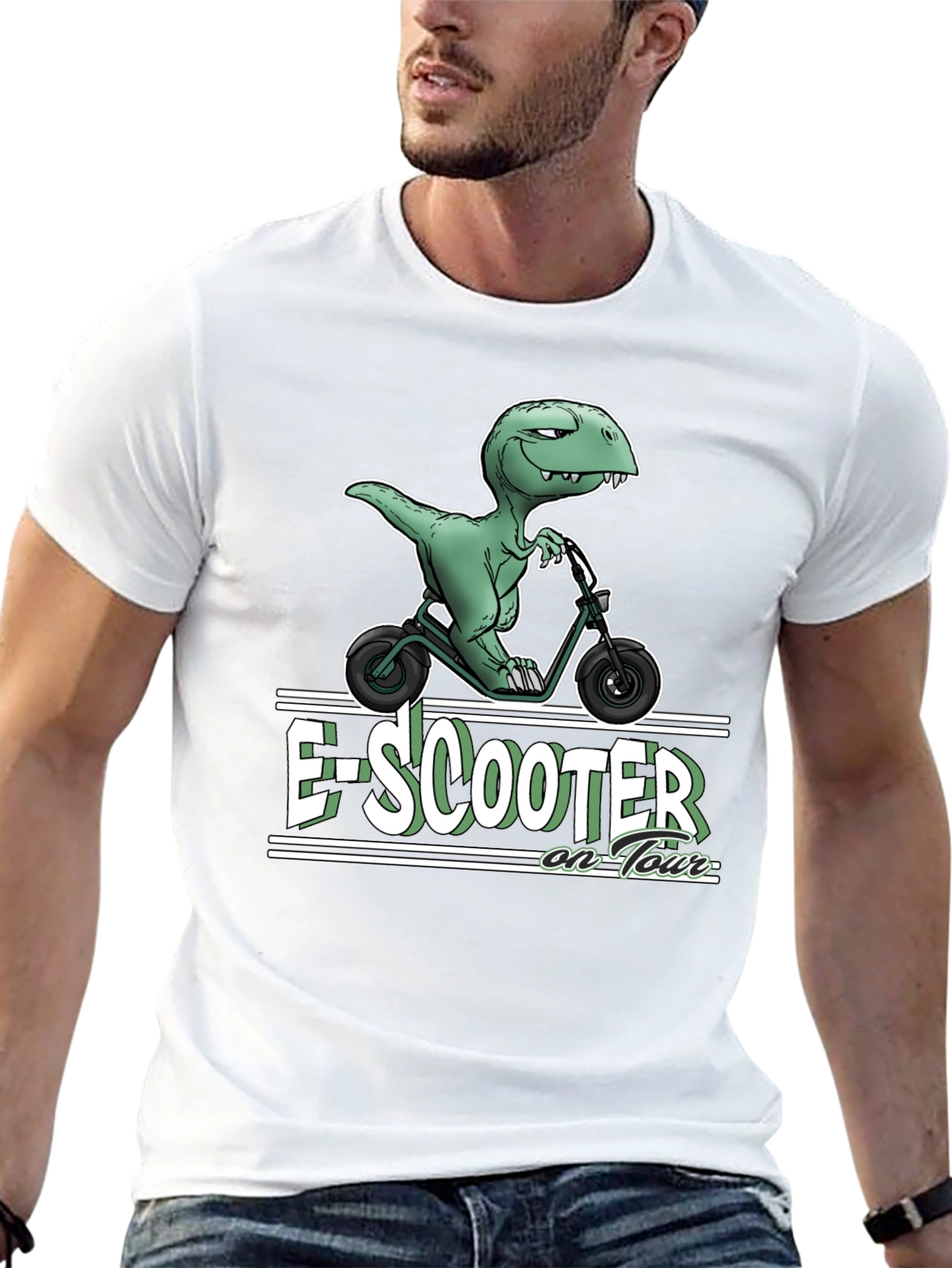 Black E-Scooter Dinosaur T-Shirt - On Tour view 13