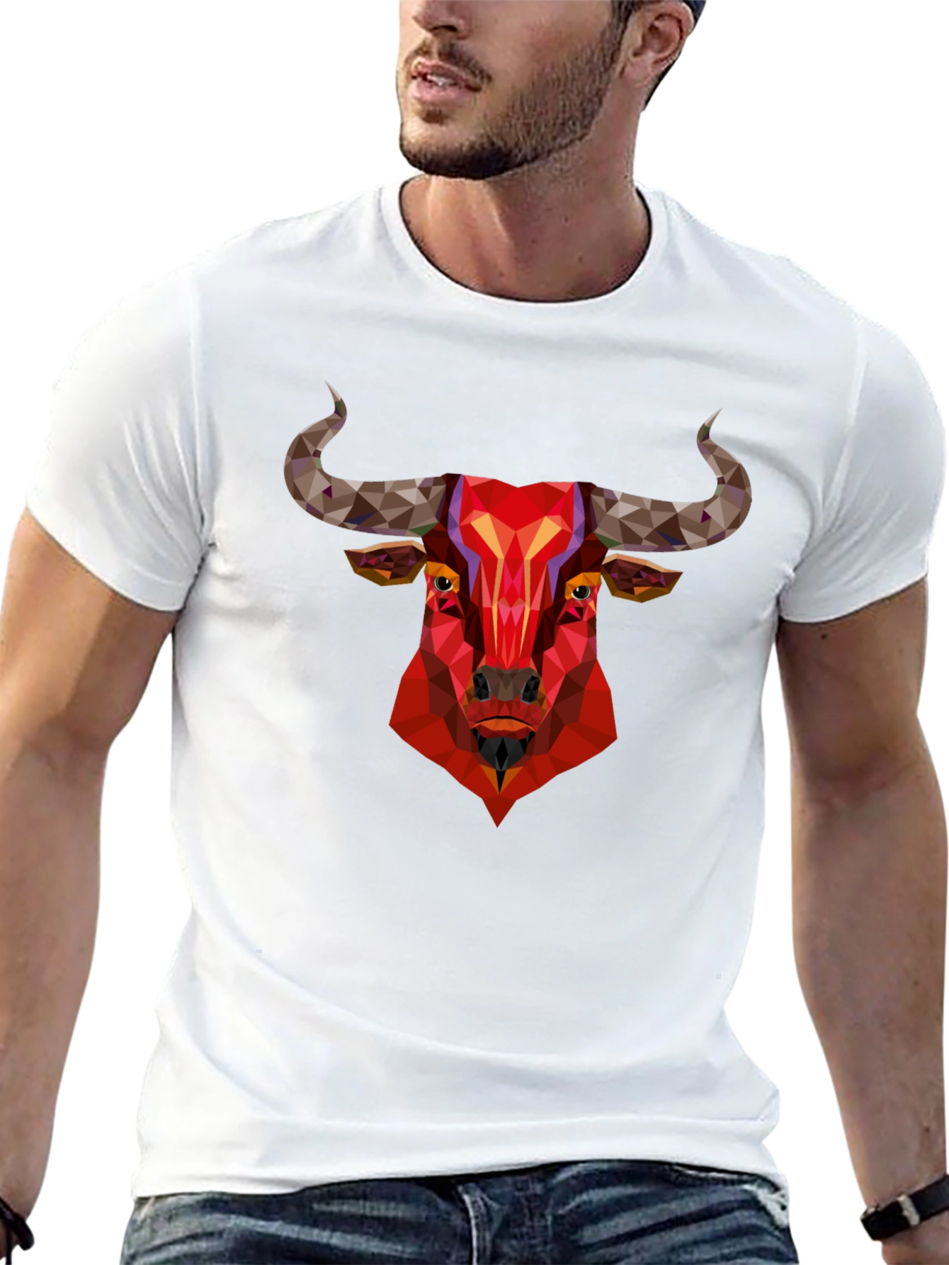 Black Geometric Bull Graphic Tee - Bold Statement Shirt view 13