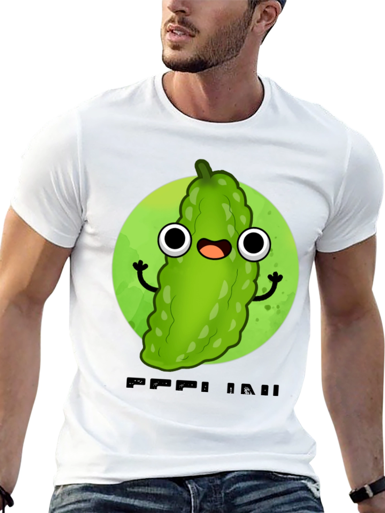 Black Funny Pickle Cartoon Black T-Shirt view 13