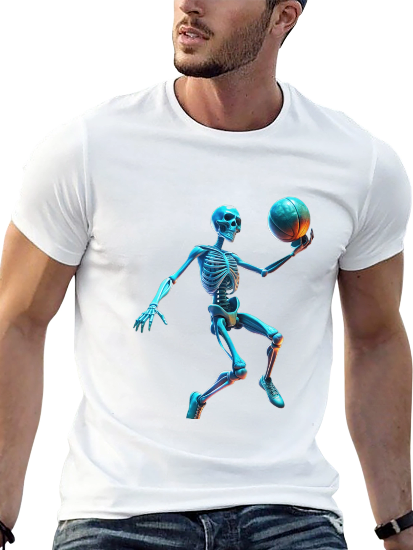 Black Skeleton Basketball Graphic Tee - Cool & Unique Design view 13