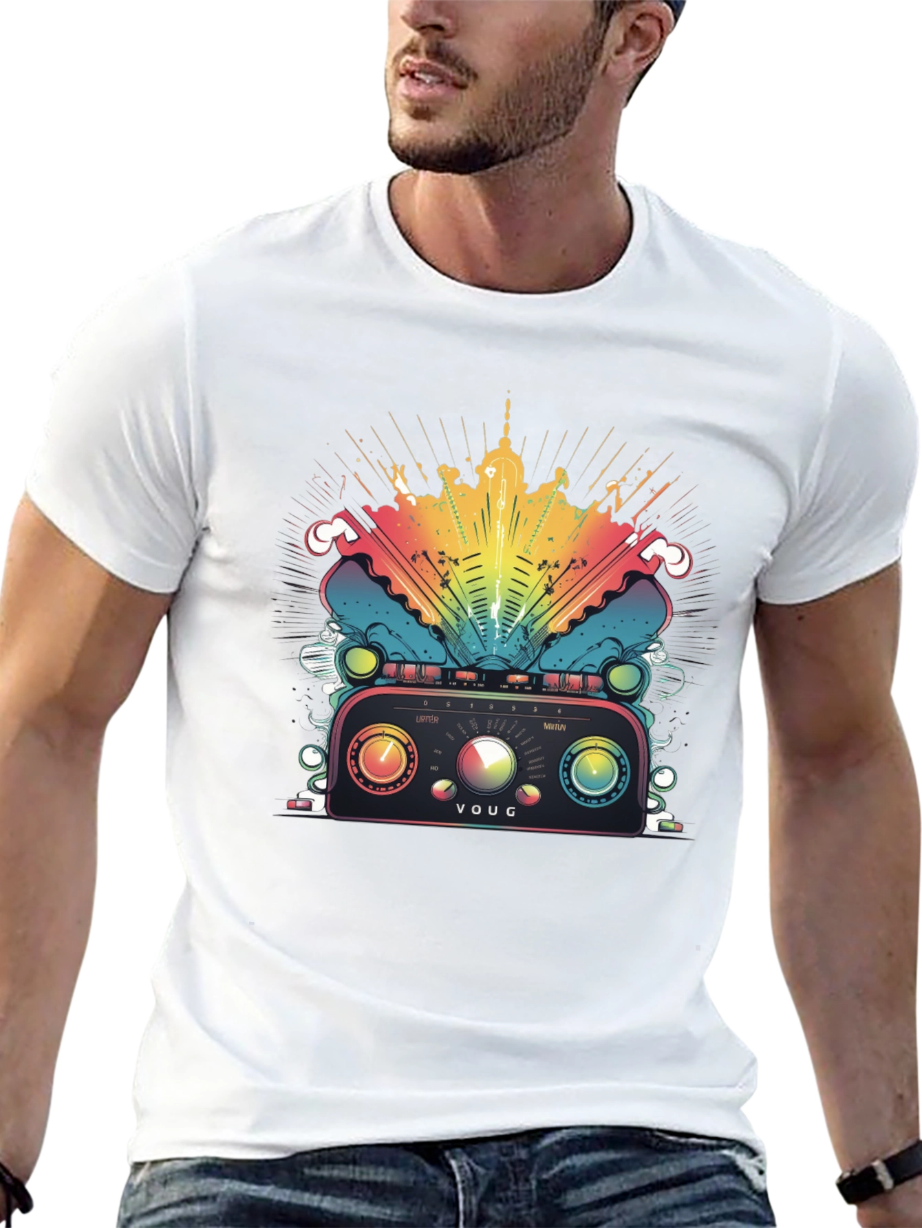 Black Retro Radio T-Shirt - Colorful Graphic Tee view 13