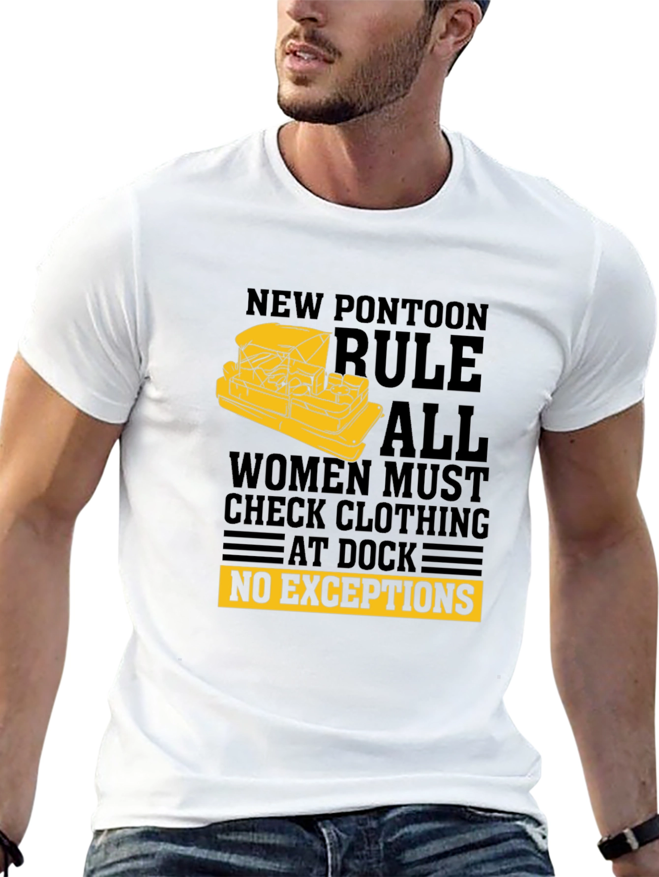Black New Pontoon Rules T-Shirt - Funny Boat Apparel view 13