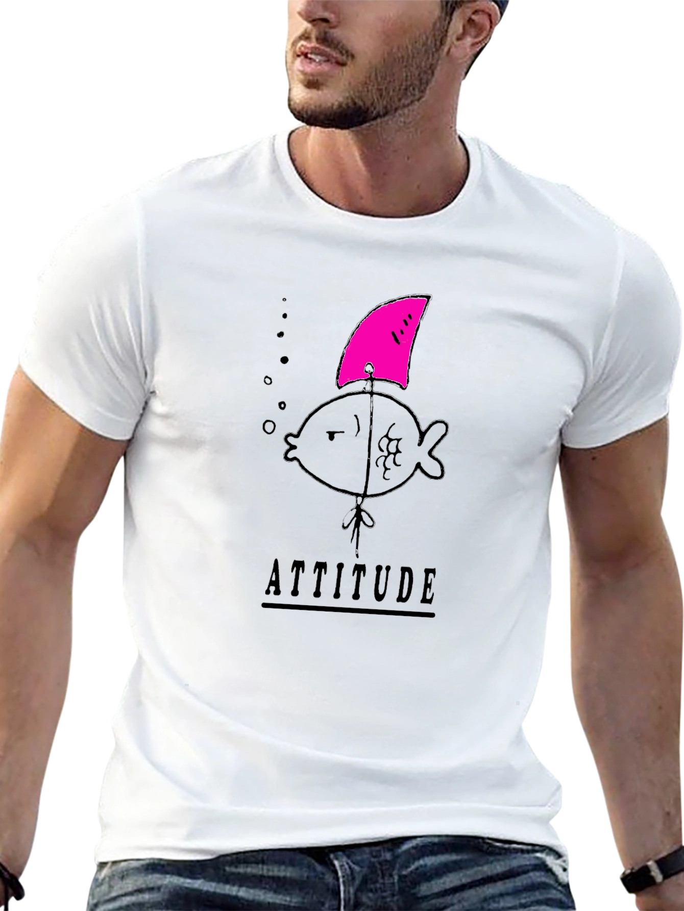 Black Attitude Fish Tee - Shark Fin Humor view 13