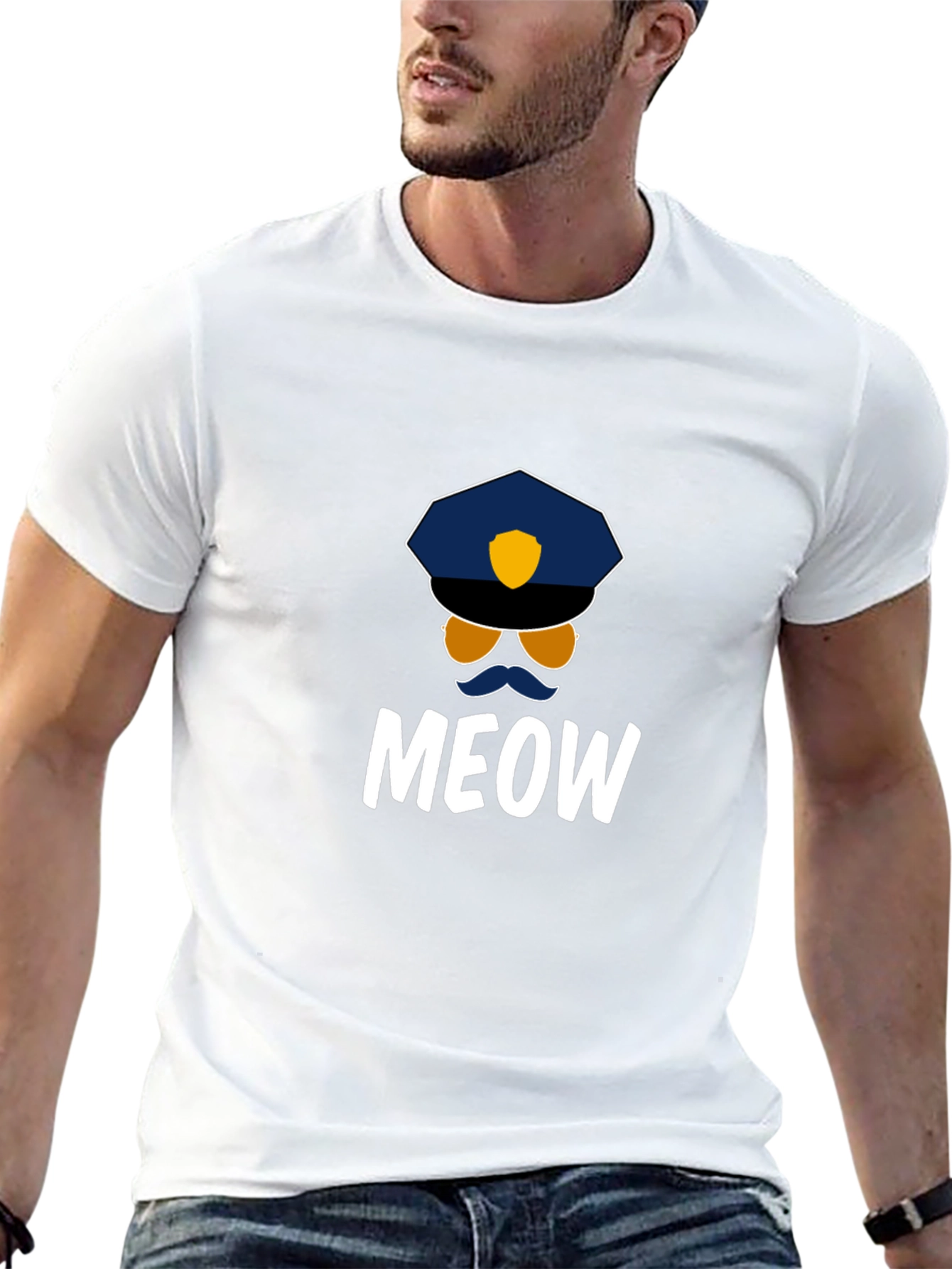 Black Meow Cop T-Shirt - Fun Graphic Tee view 13