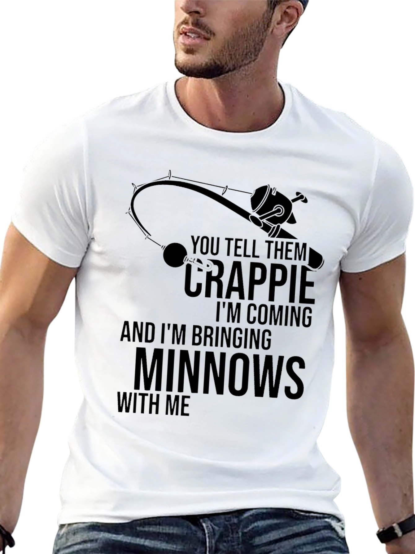 Black Crappie Fishing T-Shirt - Minnows & Rod Graphic view 13