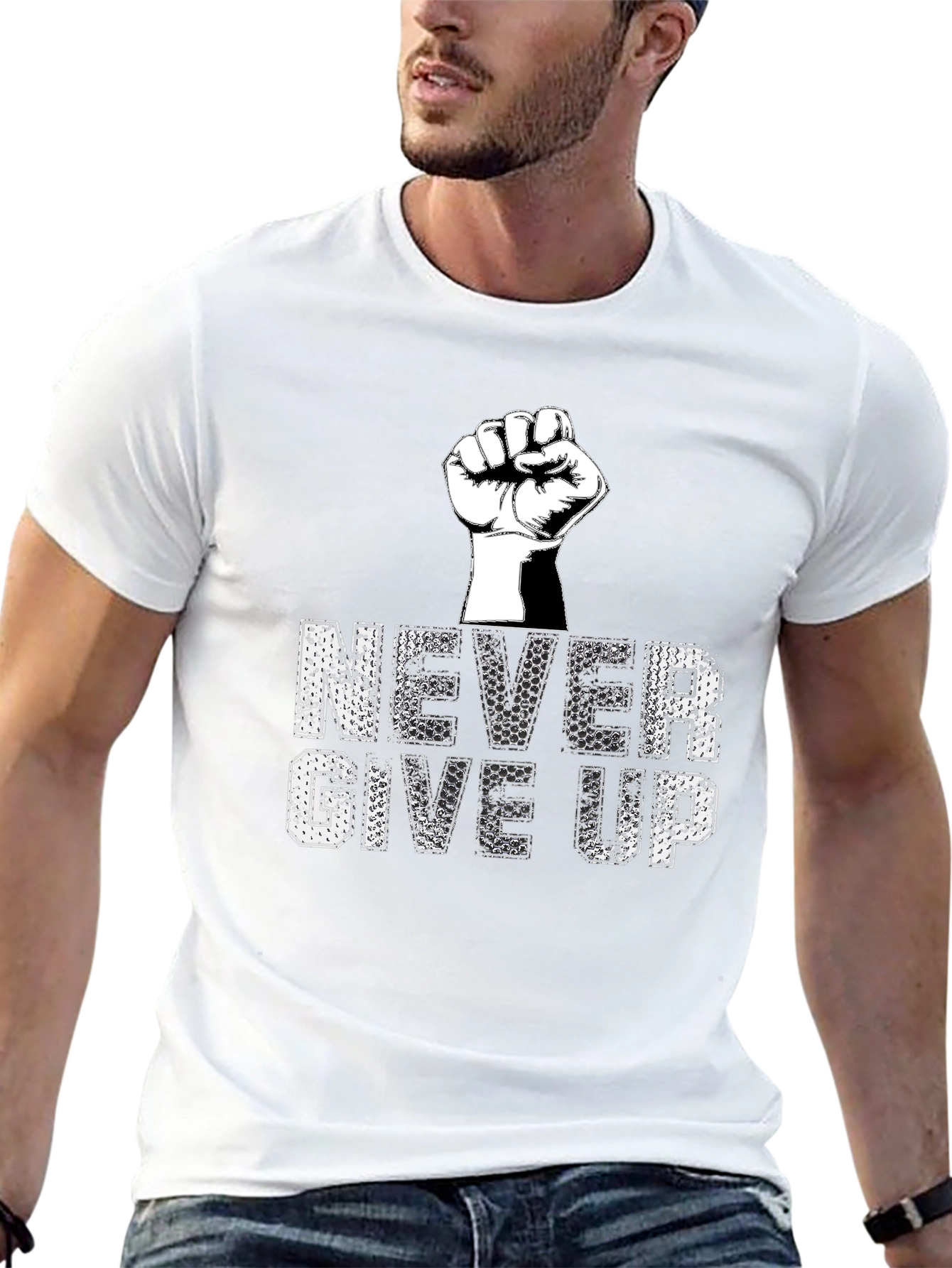 Black Never Give Up Graphic Tee - Motivational T-Shirt view 13