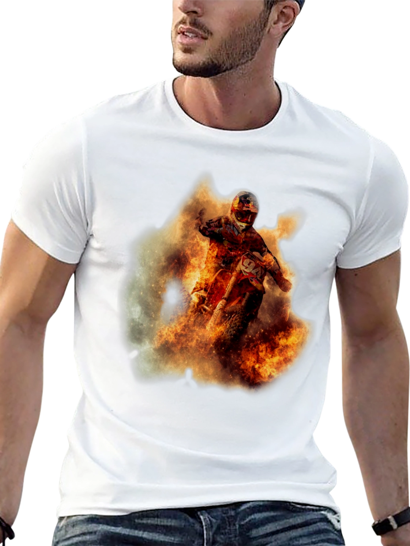 Black Fiery Motocross Rider Graphic Tee view 13