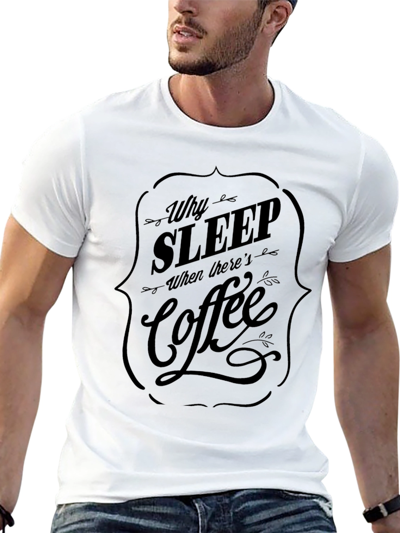 Black Why Sleep? Coffee Black Graphic Tee view 13