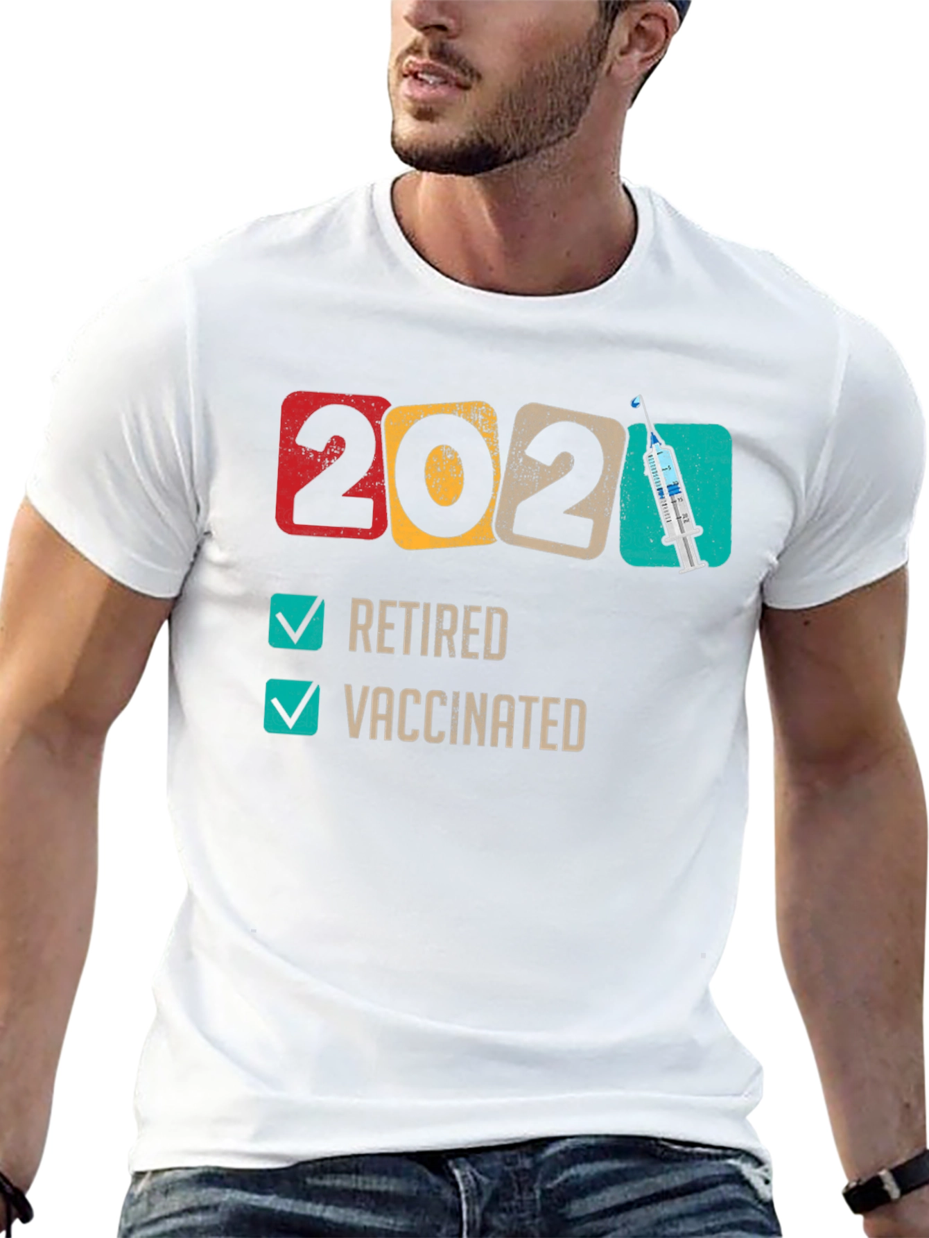 Black Retired & Vaccinated 2021 T-Shirt view 13