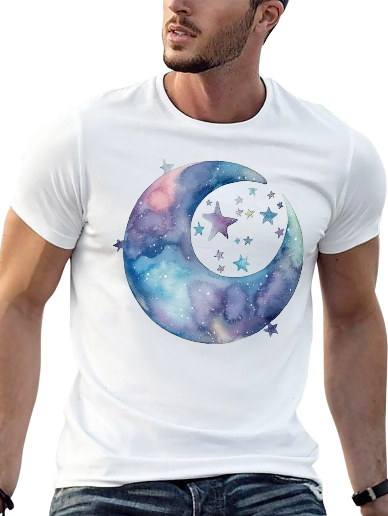 Black Watercolor Moon & Stars Graphic Tee - Black Cotton view 13