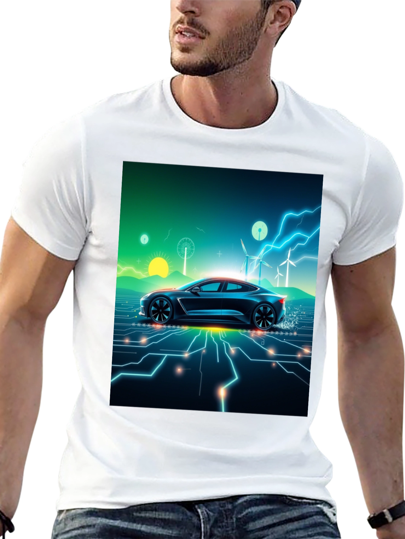 Black Electric Car T-Shirt - Futuristic Style view 13