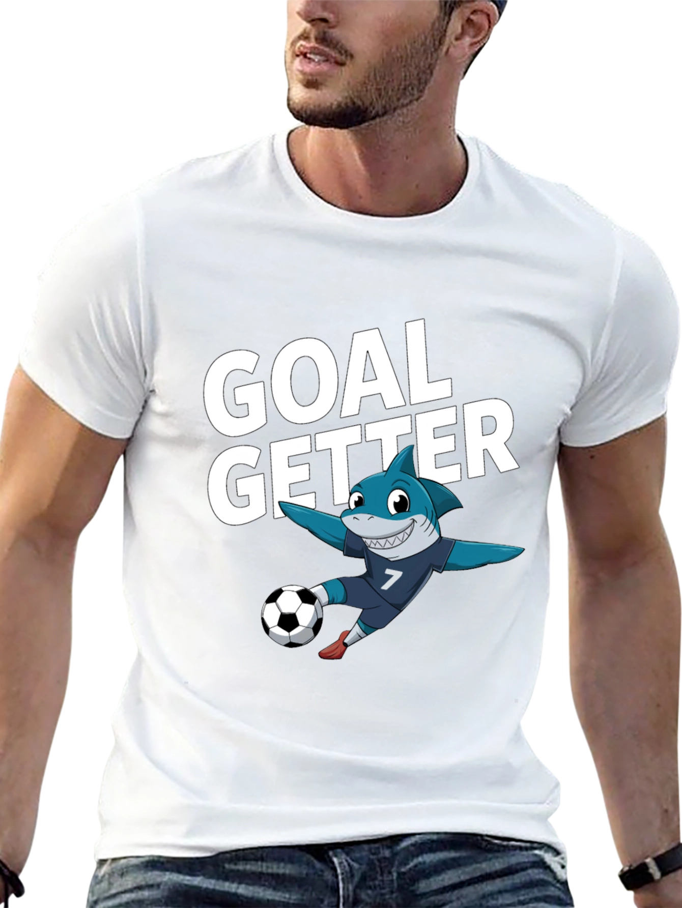 Black Goal Getter Shark Soccer T-Shirt view 13