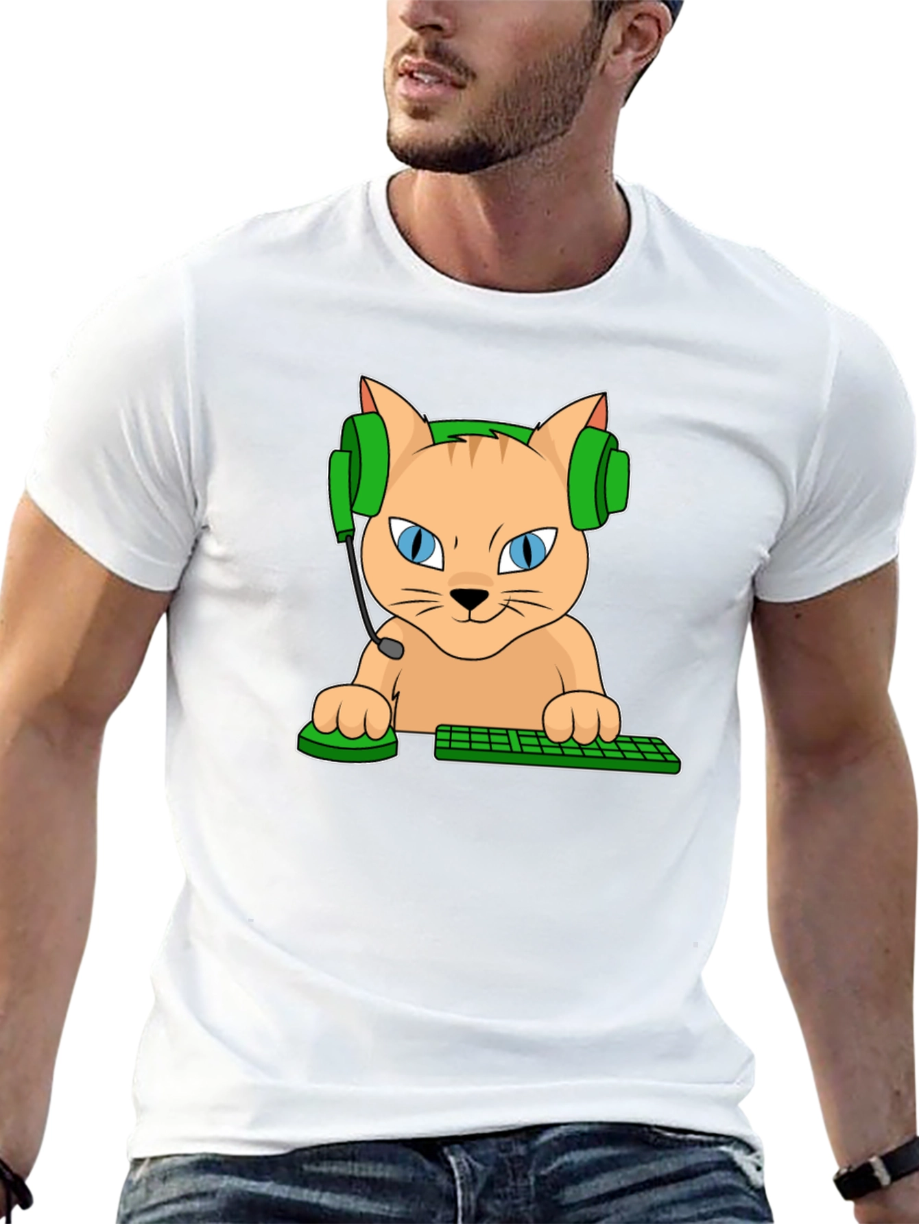 Black Gamer Cat Graphic T-Shirt view 13