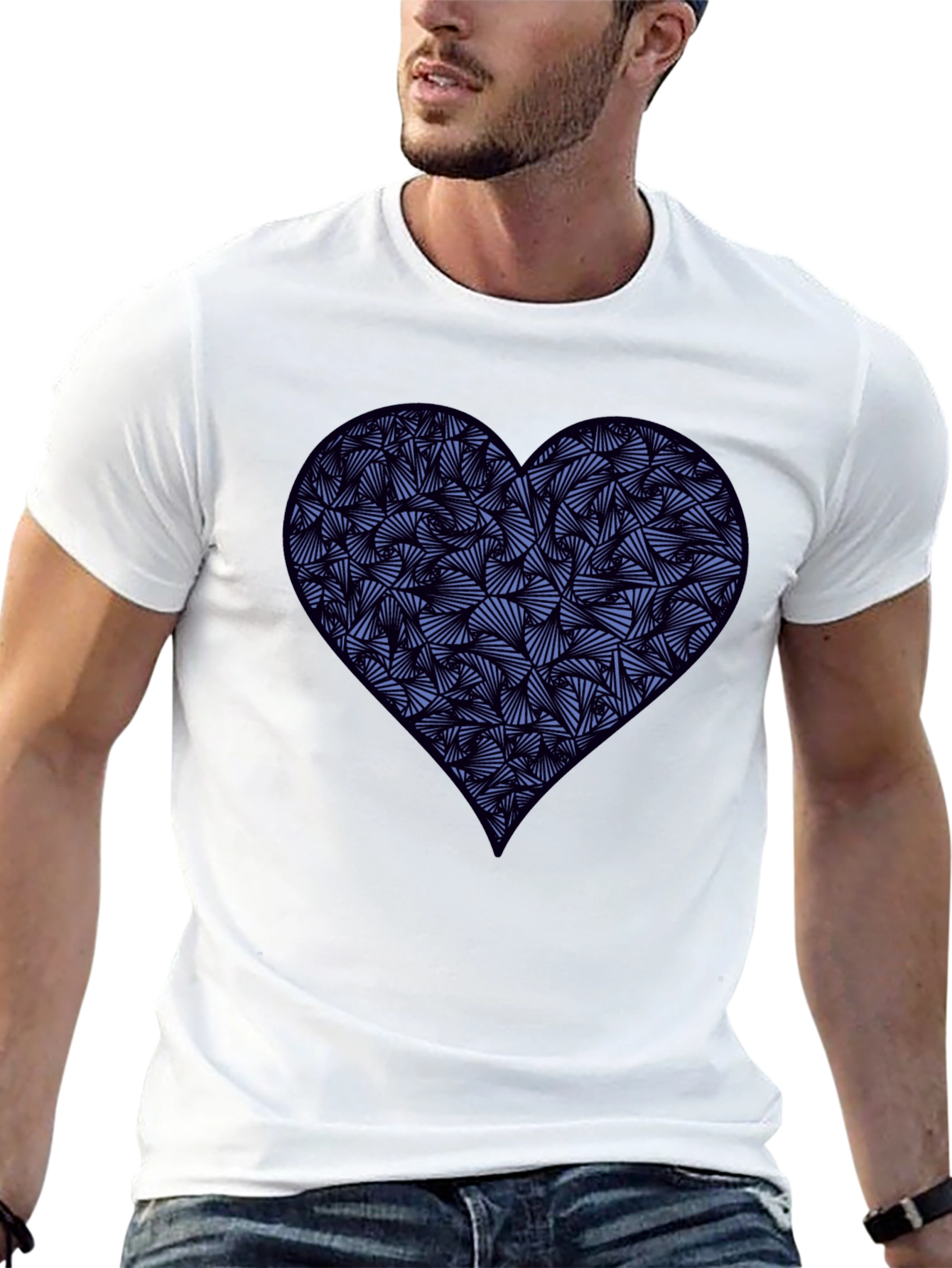 Black Heart Print Men's Black T-Shirt view 13