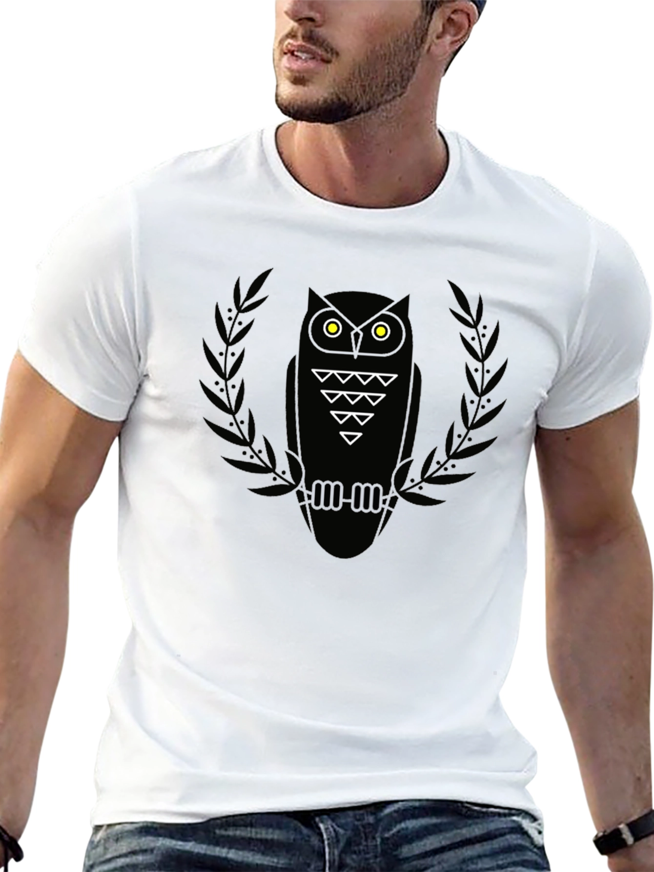 Black Men's Black Owl Graphic Tee - Modern Style view 13