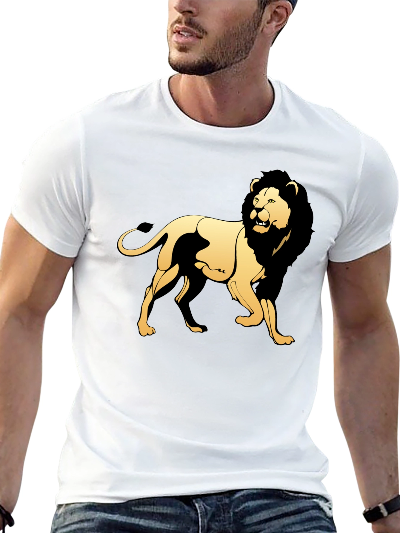 Black Black T-Shirt with Golden Lion Graphic view 13