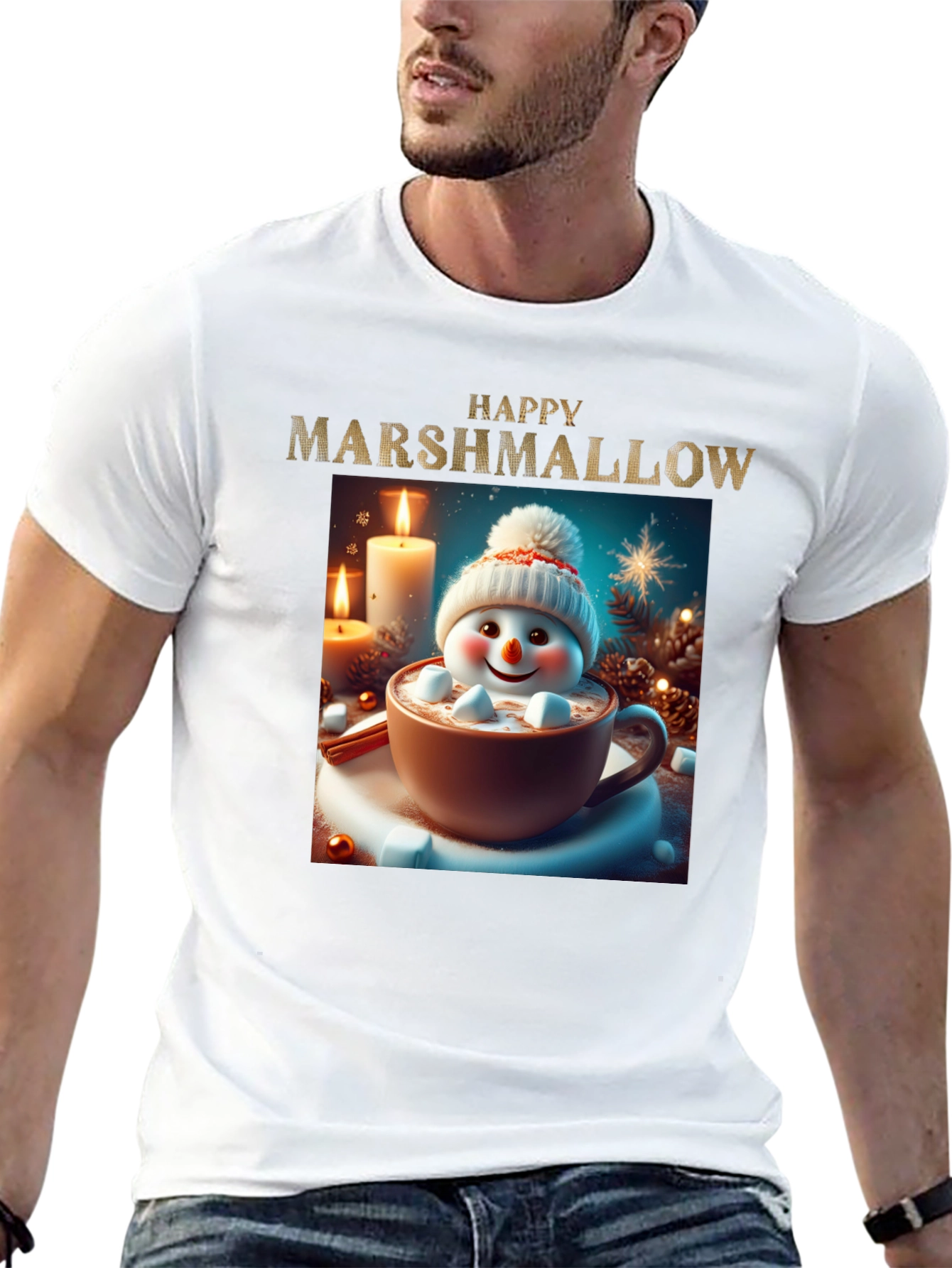 Black Happy Marshmallow Graphic Tee - Winter Holiday Comfort view 13