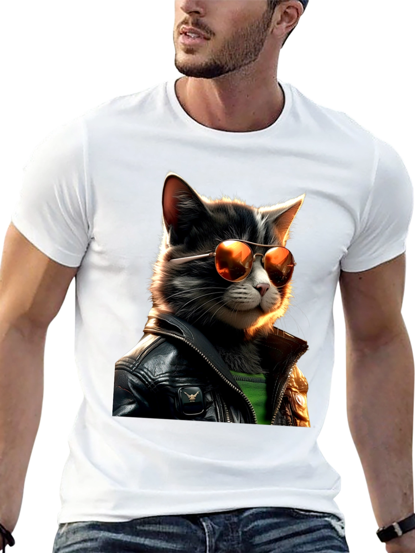 Black Cool Cat in Leather T-Shirt view 13