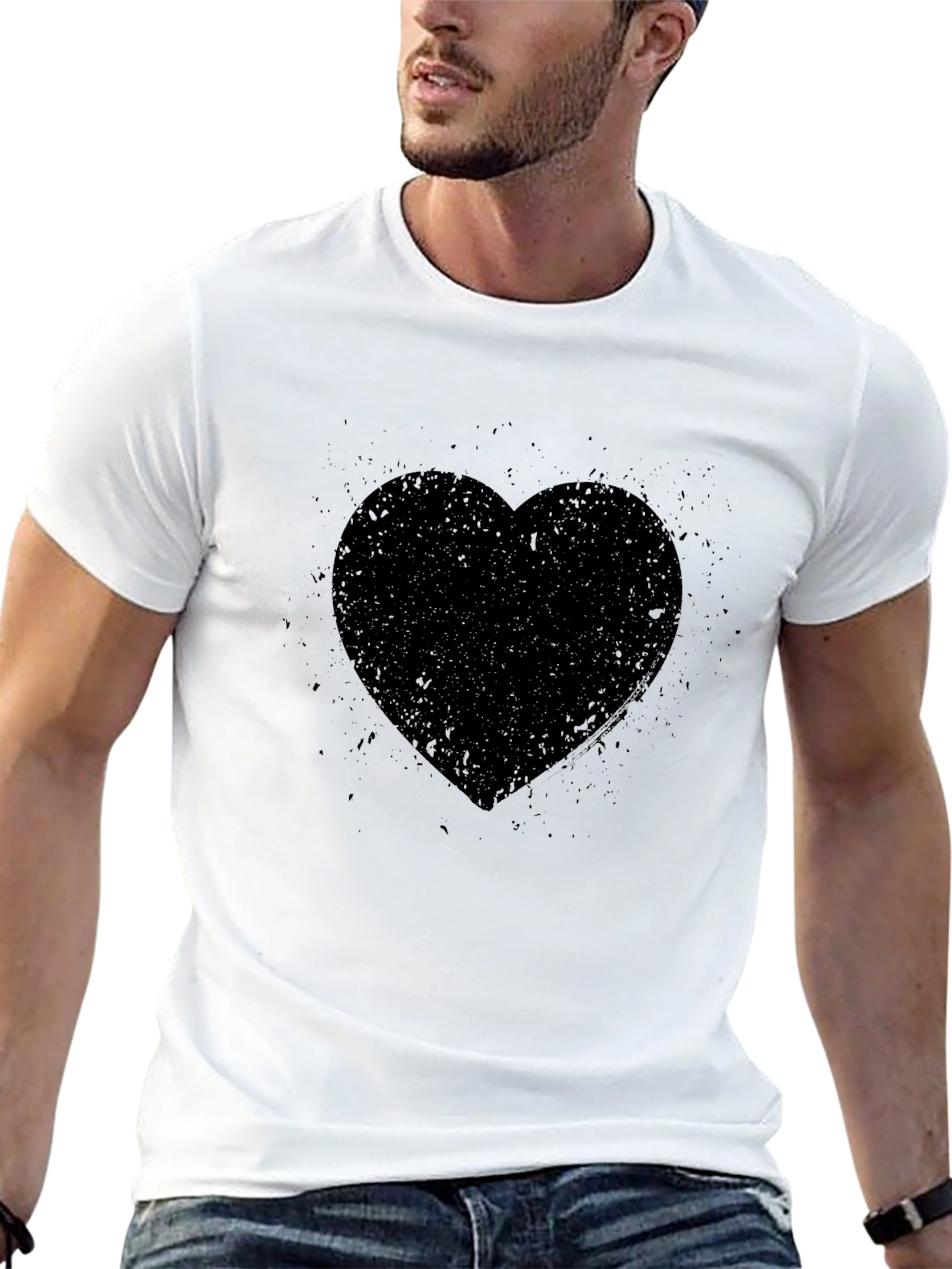 Black Men's Black Heart Graphic T-Shirt view 13