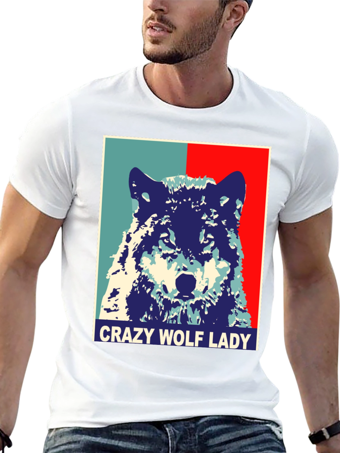 Crazy Wolf Lady Graphic Tee - Unisex Novelty T-Shirt - 13