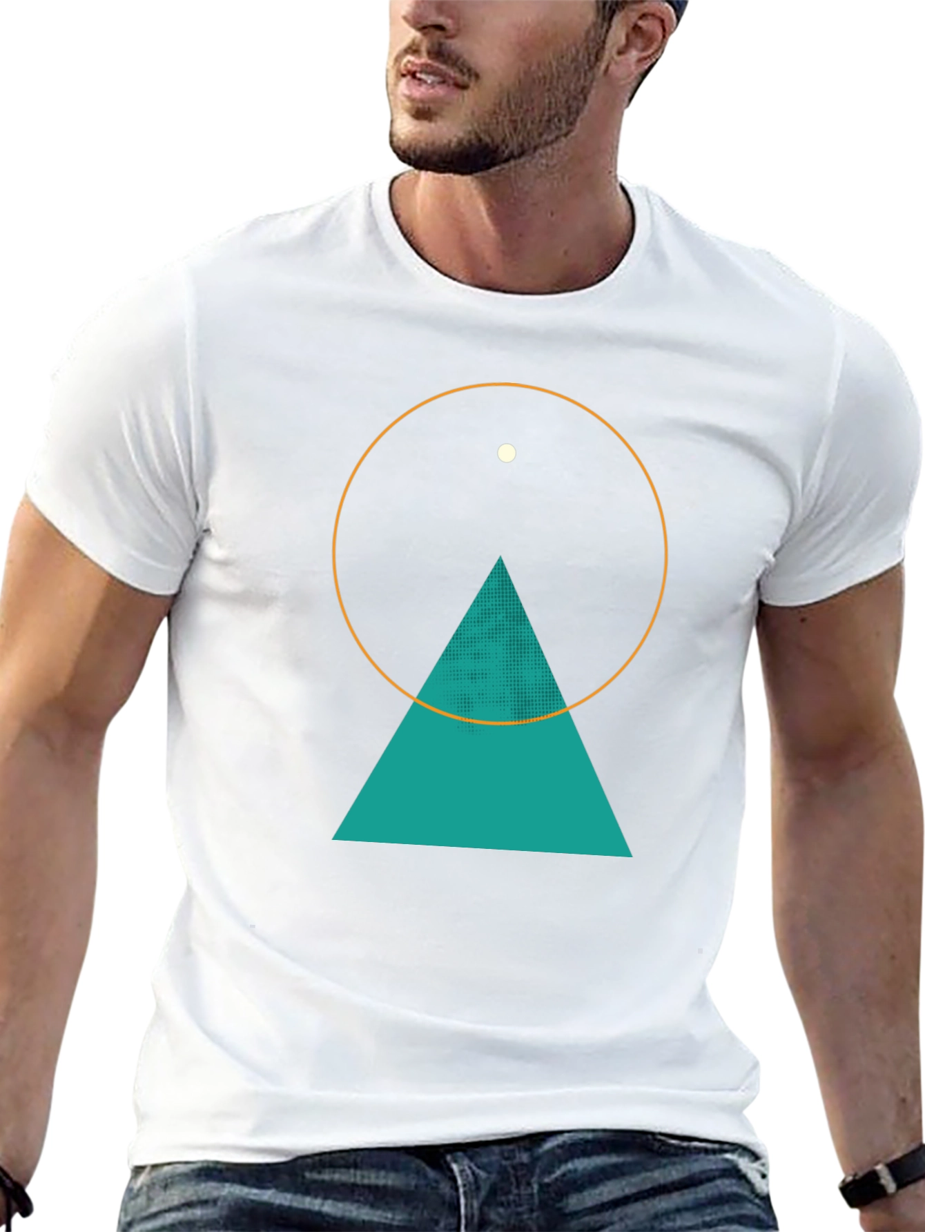 Black Geometric Graphic Tee - Circle, Triangle, & Dot Design view 13