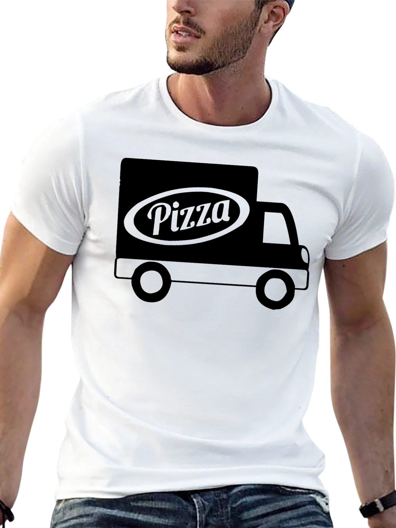 Black Pizza Delivery Truck Graphic Tee - Unisex Black T-Shirt view 13