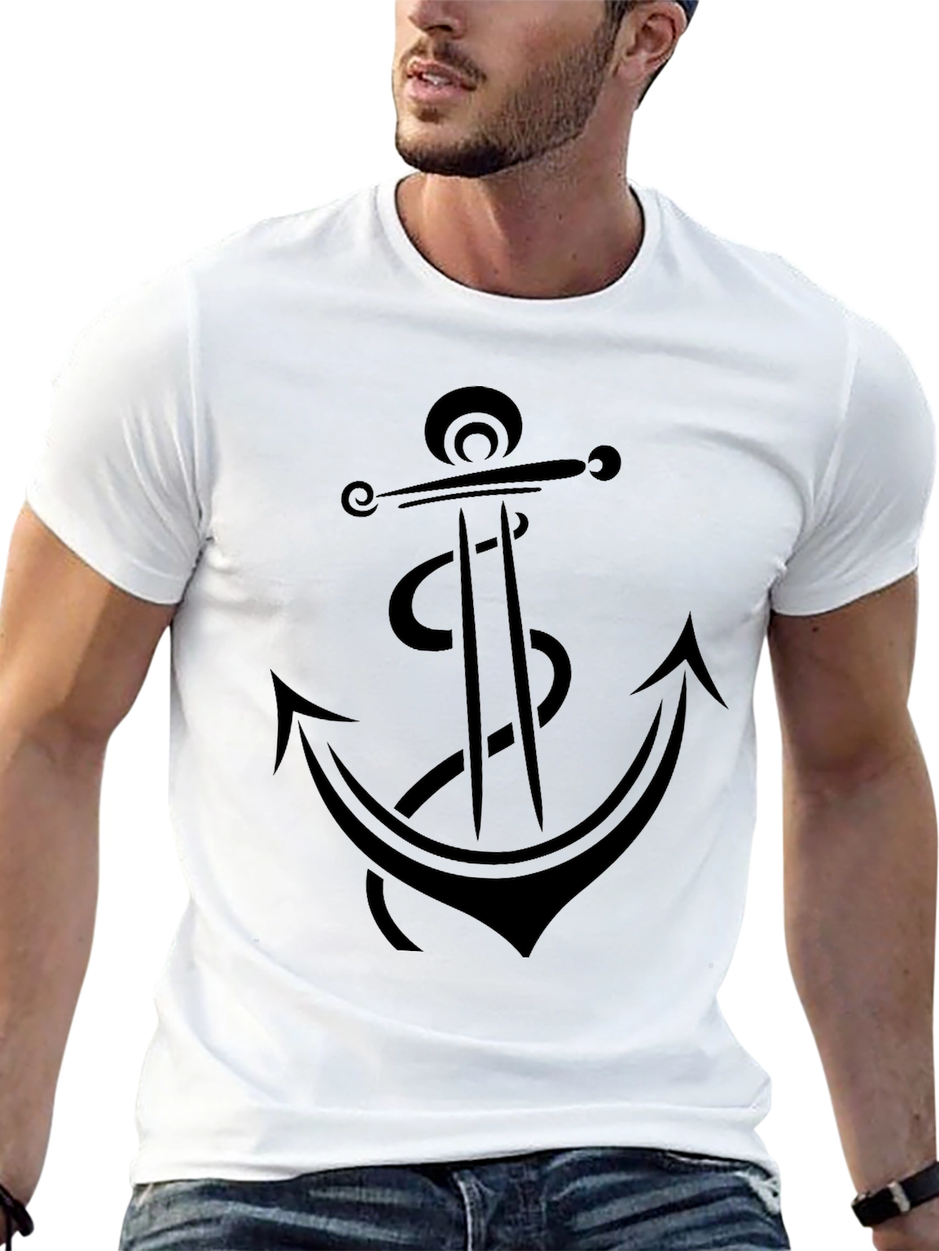Black Anchor Graphic Tee - Black Cotton T-Shirt view 13