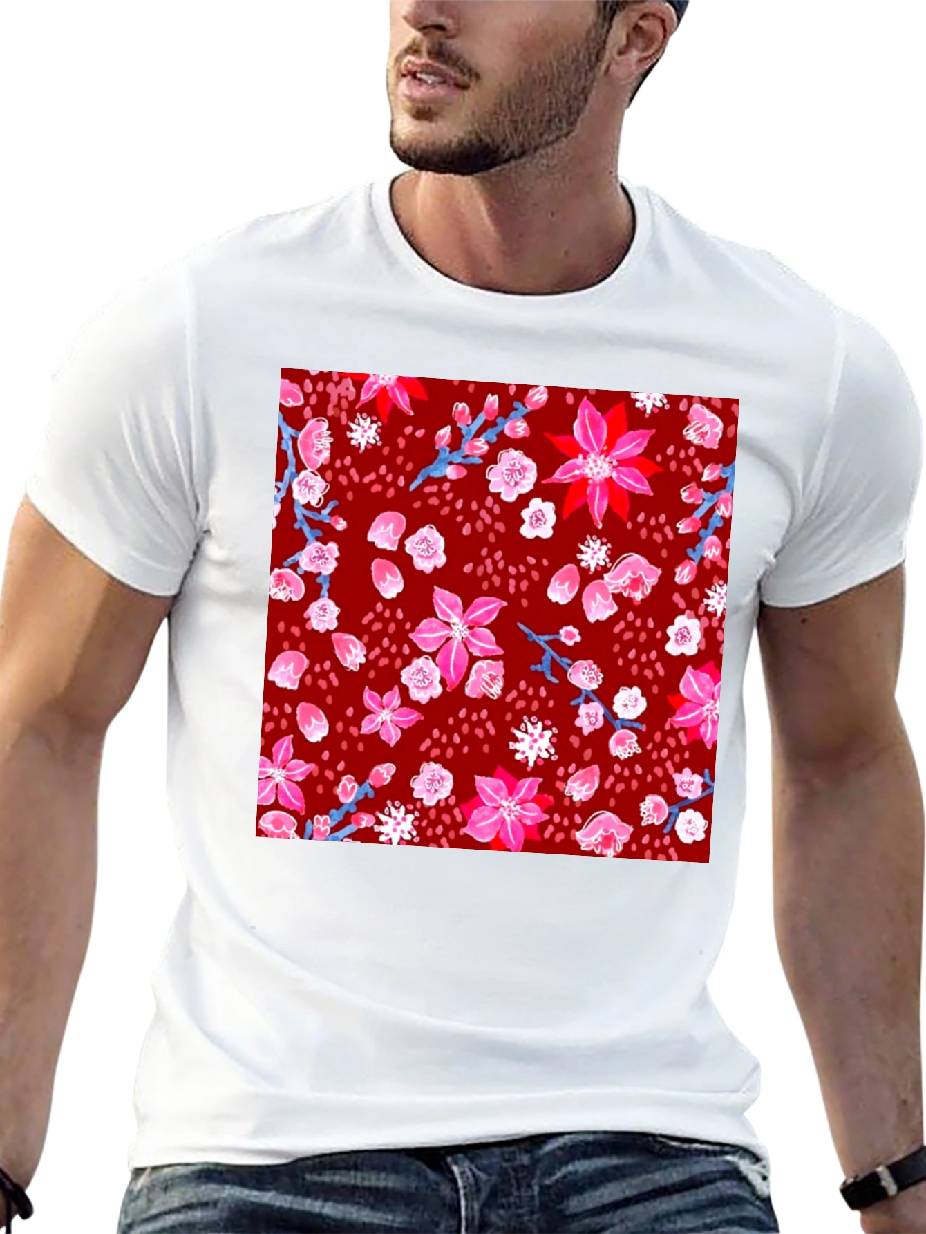 Black Floral Print Crew Neck T-Shirt view 13