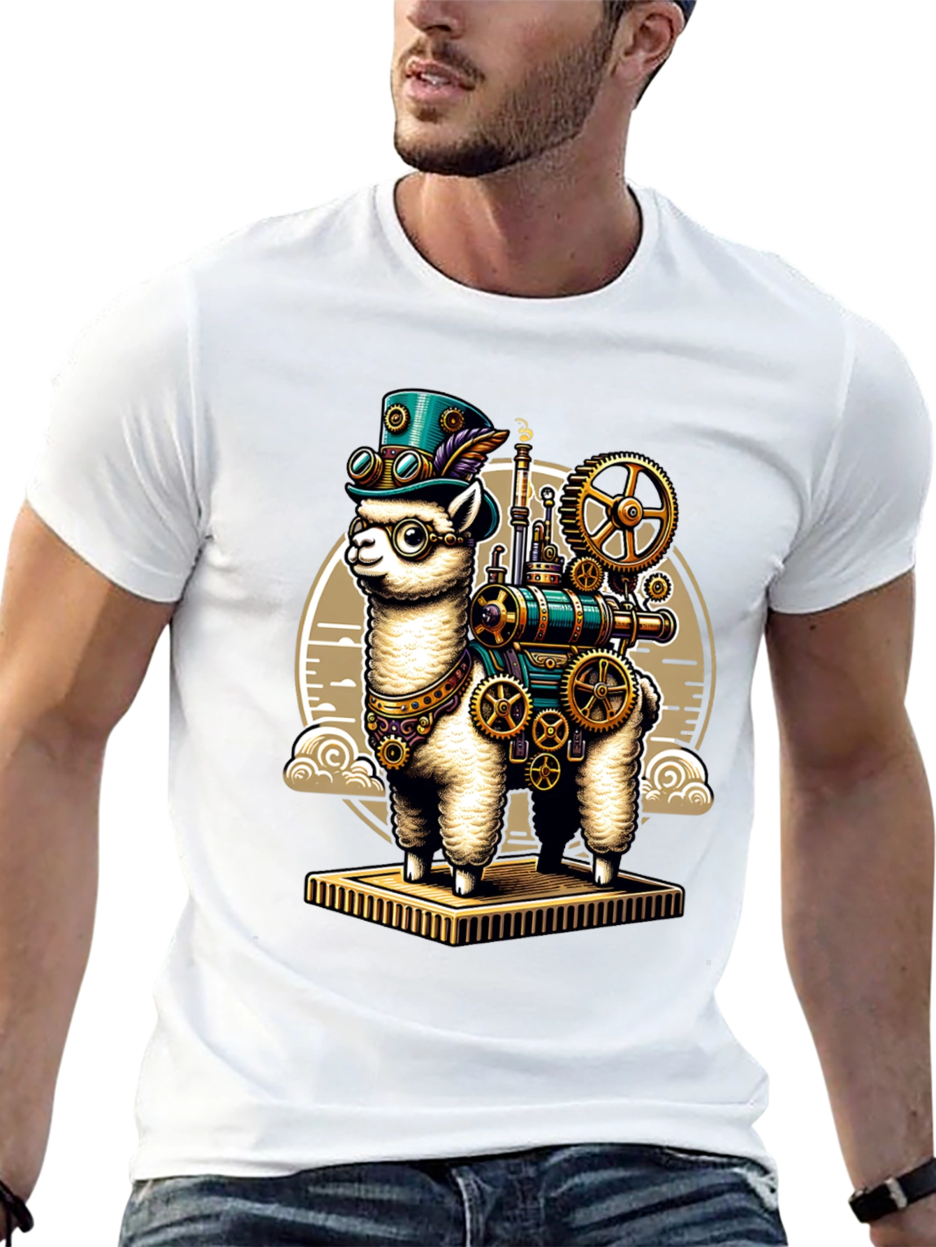 Black Steampunk Llama T-Shirt: Gear Up Your Style! view 13