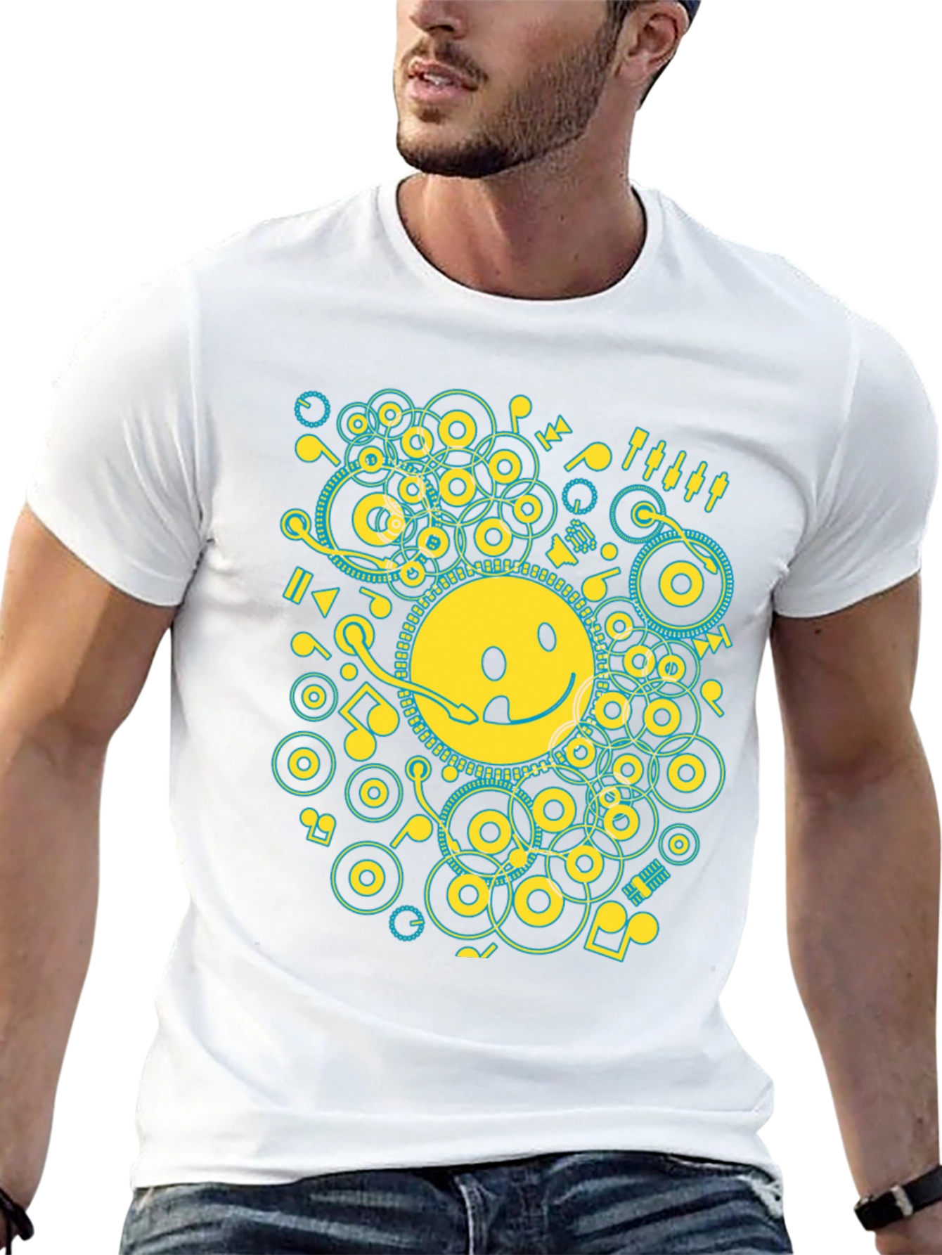 Black Smiley Face Music Graphic T-Shirt - Casual Black Tee view 13