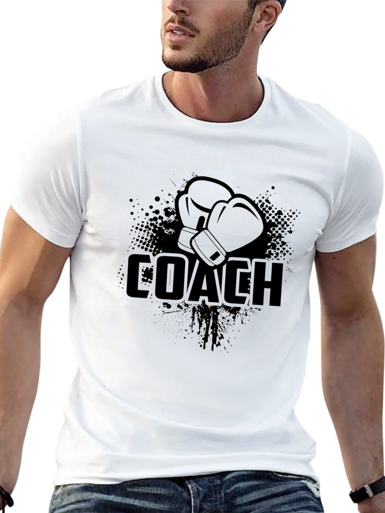 Black Boxing Coach T-Shirt - Black, Sporty Graphic Tee view 13